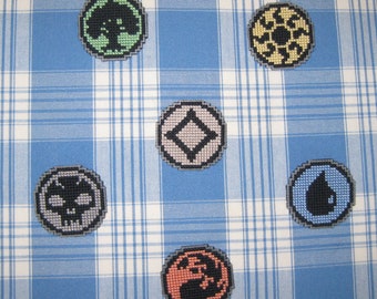 Cross stitched pin badge: Magic the Gathering mana symbol