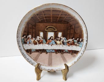 Last Supper Collector Plate - Blue Foil Label - Mid Century Religious Decor