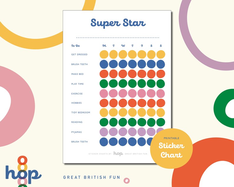 Printable Listed Daily Tasks Sticker Reward Chart for Children Toddlers ...