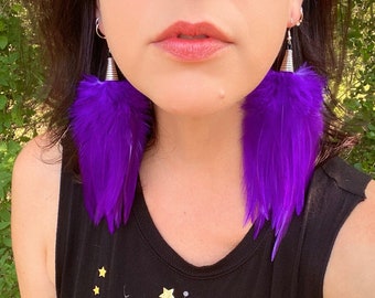 ELECTRIC PURPLE Feather Earrings