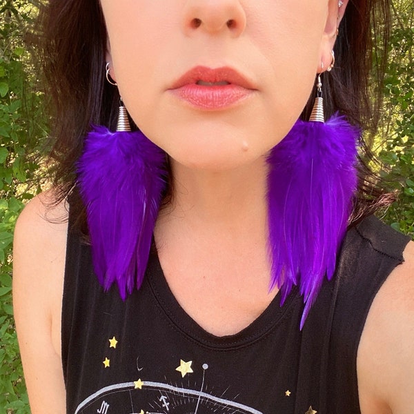 ELECTRIC PURPLE Feather Earrings