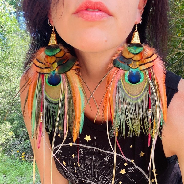 TROPIC BREEZE Peacock Feather Earrings