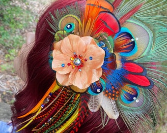 AUTUMN GODDESS Peacock feather Hair Clip