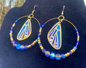 WATER FAIRY WING Extra Large Beaded Hoop Earrings