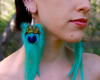 MYSTIC PEACOCK Long Feather Earrings