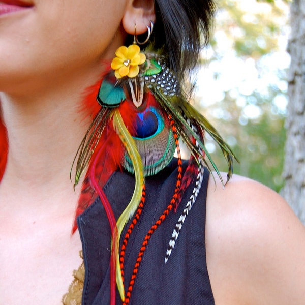 FALL BLOSSOM Peacock Feather Earrings