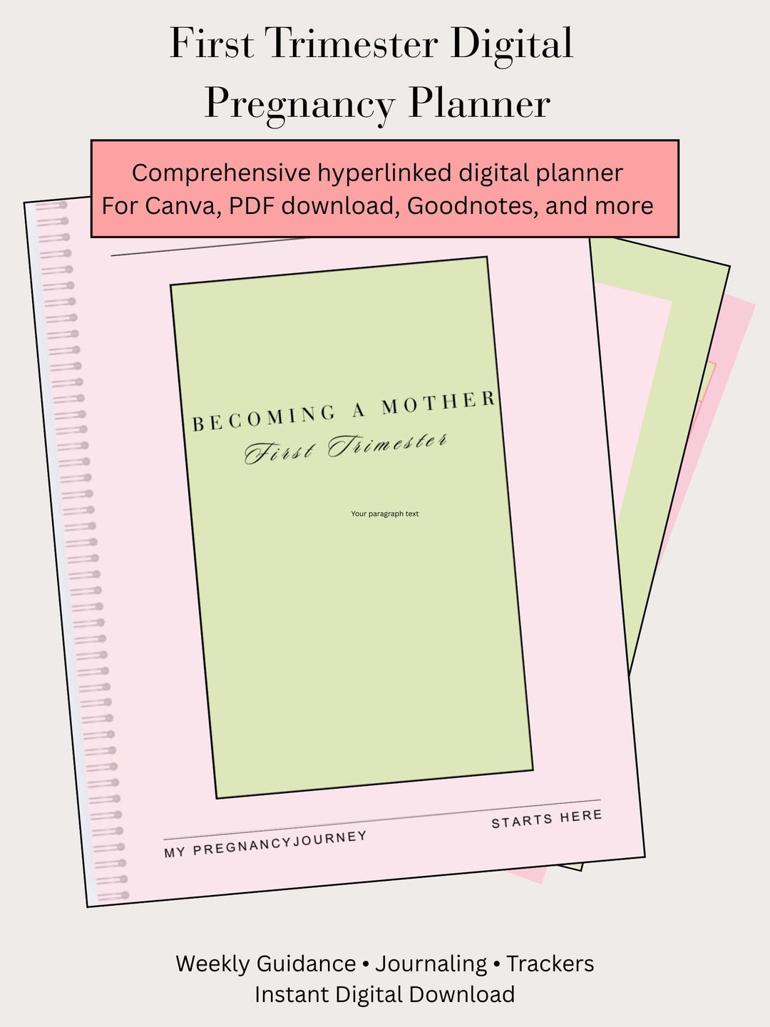 First Trimester Pregnancy Planner | Digital Pregnancy Journal Weeks 0 ...