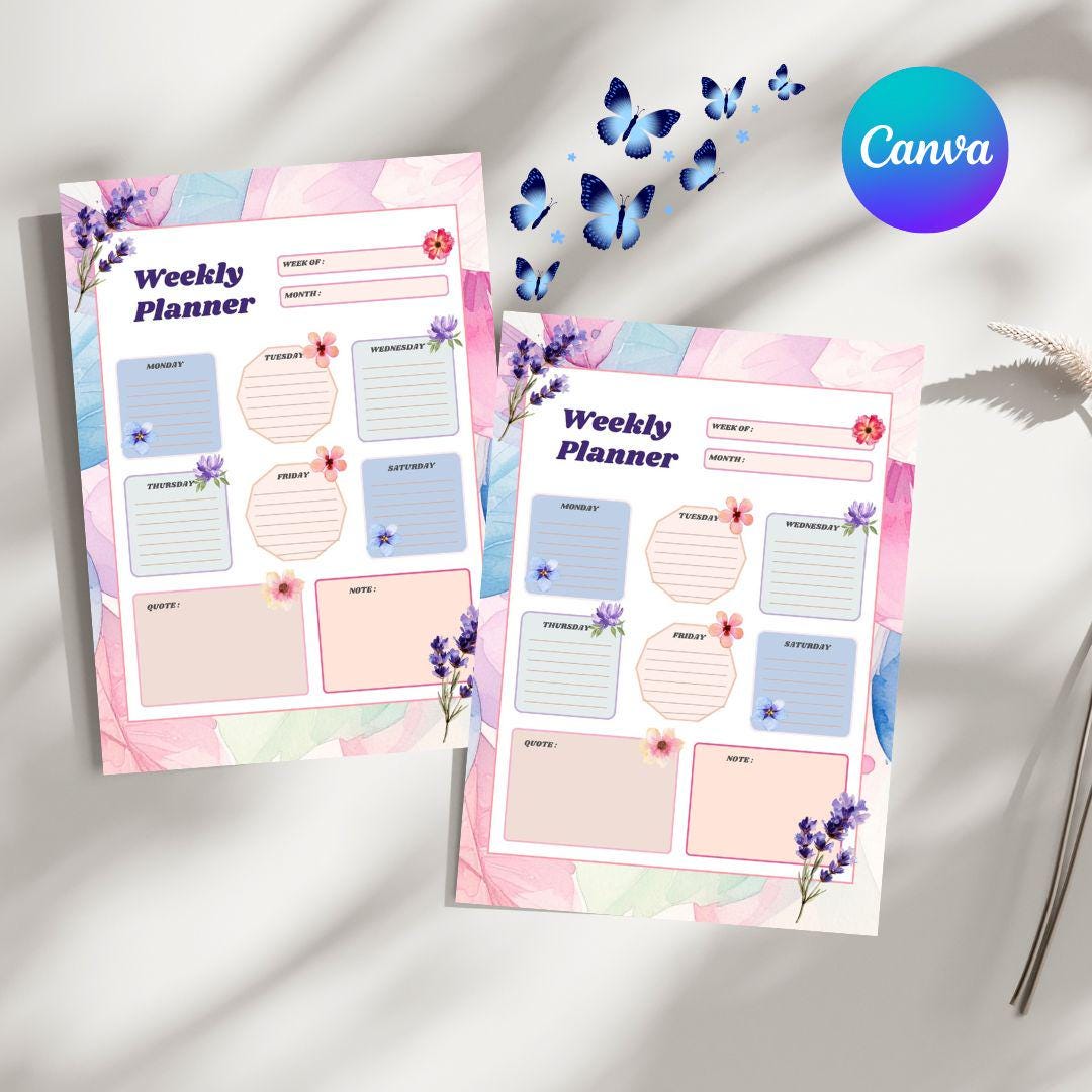Floral Weekly Planner Template | Pastel Watercolor, Editable in Canva ...
