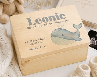 Personalisierte Baby Erinnerungsbox aus Holz | Holzkiste mit Name & Geburtsdaten | Erinnerungskiste Geburt Junge Mädchen