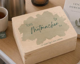 Personalisierte Mutmacherbox aus Holz - Holzkiste mit Deckel – Geschenkbox für schwere Tage & kleine Lichtblicke – Krankheit