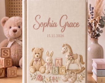 Hand Embroidered Baby Photo Album, Personalized Baby Keepsake Album, Custom Baby Girl Memory Book, Heirloom Nursery Photo Book, Baby Gift