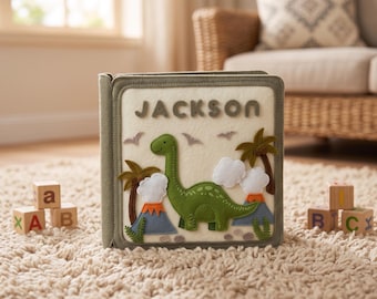 Personalized Dinosaur Quiet Book, Montessori Felt Toy, Custom Name Baby Gift, Sensory Book for Toddler, Birthday Gift