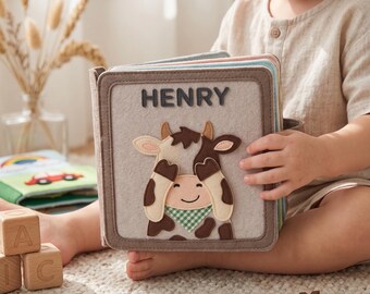 Personalized Farm Quiet Book for Toddlers, Custom Name Felt Busy Book, Montessori Sensory Activity Book, Fine Motor Learning Toy, Baby Gift