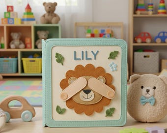 Personlig tystnadsbok med djur för småbarn, specialanpassad filtbok med aktivitet, handgjord Montessoriaktivitetsbok, sensorisk inlärningsleksak, babypresent