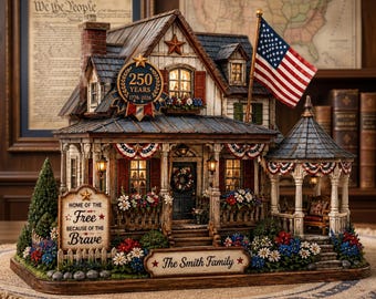 Personalized Patriotic House Wooden Decor, America 250th Anniversary 1776-2026 Shelf Sitter, 4th of July Family Gift