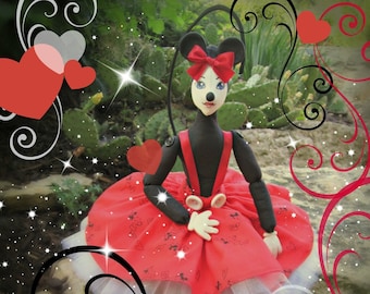 Cloth Doll -- MINNIUSCHKA -- a Handmade, Soft-Sculpture Homage to Minnie Mouse Doll