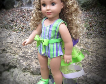 2 Pc. Dance Ensemble - Plaid Leotard and Coordinating Bustle Belt - for 18" Doll (American Girl, et al)