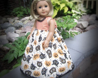 Halloween Gown - Retro Halloween Print and Orange Stripe - for 18" Doll (American Girl, et al)