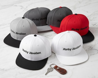 Harley-Davidson Vintage Script Snapback Hat | Retro Two-Tone Biker Cap
