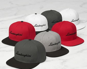 Lamborghini Vintage Script Snapback Hat | Two-Tone Flat Bill Cap