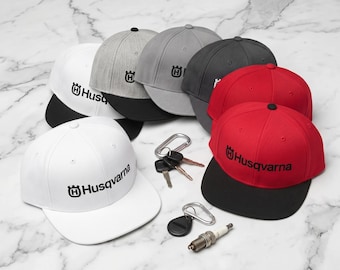 Husqvarna Racing Snapback Hat | Two-Tone Flat Bill Cap, Motorcycle Biker Gift