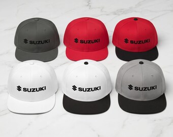 Suzuki Racing Snapback Hat | Two-Tone Flat Bill Cap, Motorcycle Gift