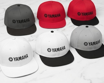 Yamaha Tuning Fork Logo Snapback Hat | Two-Tone Flat Bill Cap, Acrylic Wool Blend