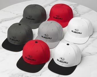 Subaru Stacked Logo Snapback Hat | Classic Flat Bill Cap, Acrylic Wool Blend
