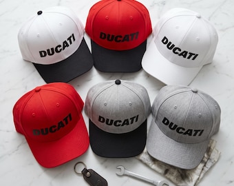 Ducati Racing Snapback Hat | Two-Tone Flat Bill Cap, Acrylic Wool Blend