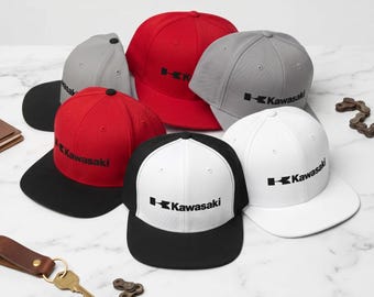 Kawasaki Racing Snapback Hat | Two-Tone Flat Bill Cap, Motorcycle Biker Apparel