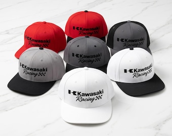 Kawasaki Racing Snapback Hat | Retro Two-Tone Flat Bill Cap