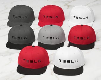 Tesla Futuristic Snapback Hat | Car Guy Gift | Two-Tone Flat Bill Cap | Vintage Retro Racing Hat