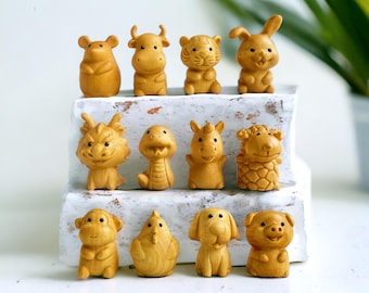 Figuritas del zodíaco chino de sándalo / Decoración para el Año Nuevo Lunar