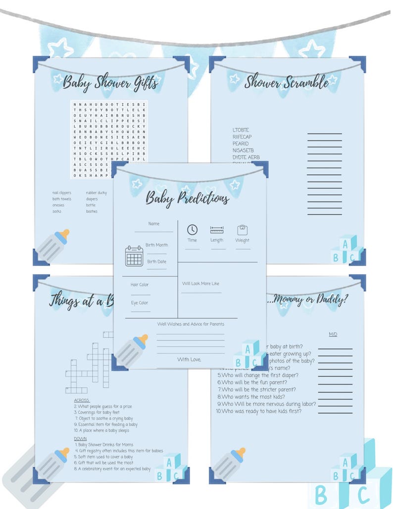 Baby Shower Games Boy - Printable Bundle | Fun Baby Shower Activities ...