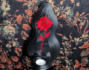 Vintage Inspired Candle Sconce - Rose - V1, Black and Red Tealight - CI#7