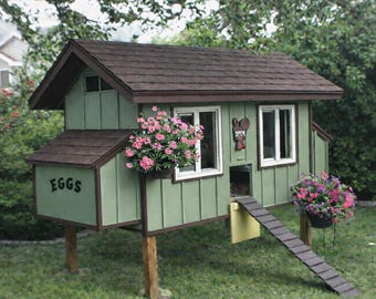Chicken Coop Plans With Run, 12-14 Chickens, Elevated Vintage Design - Daisy  (PDF Download)