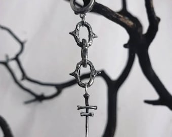 Spiked Chain and Cross Earrings