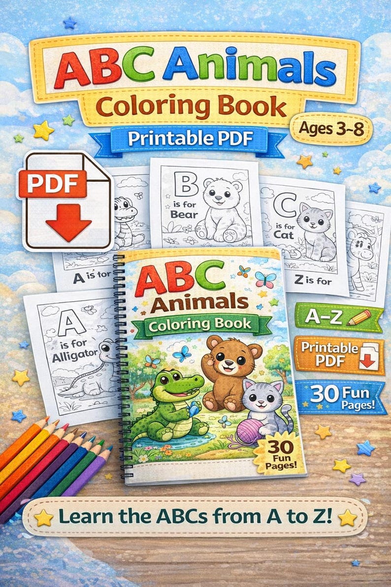 ABC Animals Coloring Book – Printable Alphabet Activity (PDF Download ...