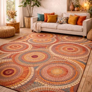 Boho-Mandala-Teppich im Ethno-Stil | Bohème-Teppich für Wohnzimmer, Schlafzimmer und Meditationsraum
