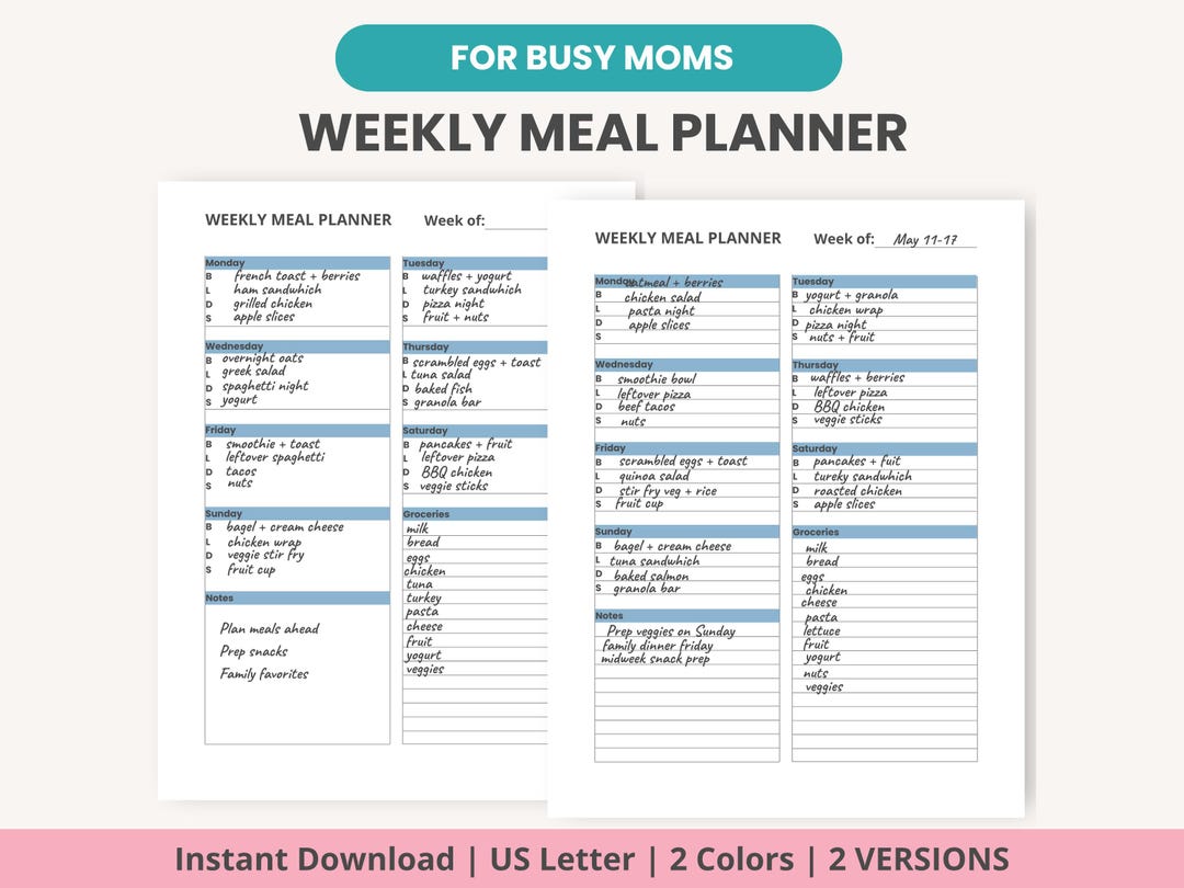 Weekly Meal Planner Printable | Family Menu Planner PDF | Meal Prep ...