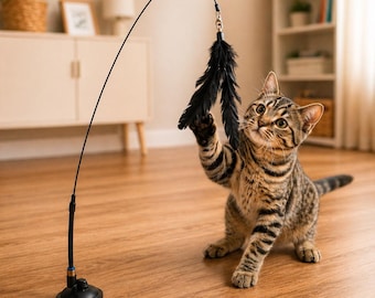 Interaktywna zabawka dla kota z przyssawką, zabawka z piórkami, zabawka dla kota z przyssawką do montażu na ścianie, automatyczna zabawka dla kota, wzbogacenie przestrzeni dla kota w domu, zabawka dla kociąt