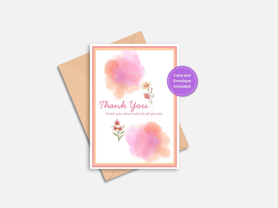 Thank You Card Printable 5x7 | Watercolor Floral Thank You DIY With ...