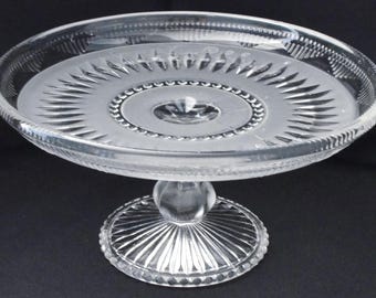 Antique 8" Early American Pattern Glass (EAPG) Pedestal Cake-Stand in "Good Luck" Pattern