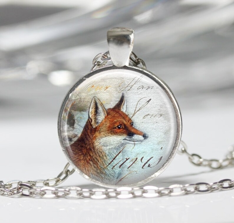 Fox Necklace Glass Pendant Necklace Fox Jewelry Etsy