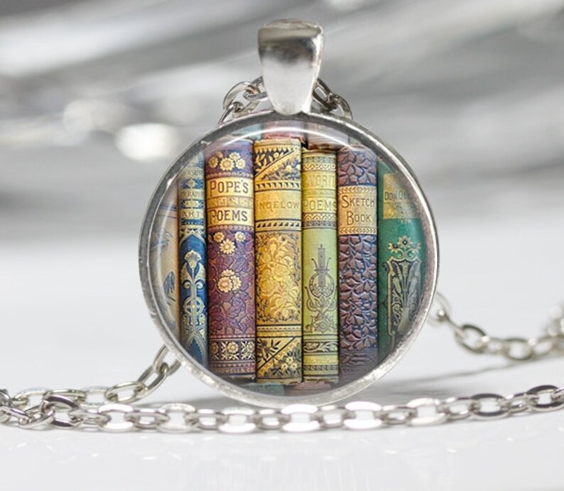 Book Necklace Book Jewelry Book Lovers Pendant Purple Blue Etsy