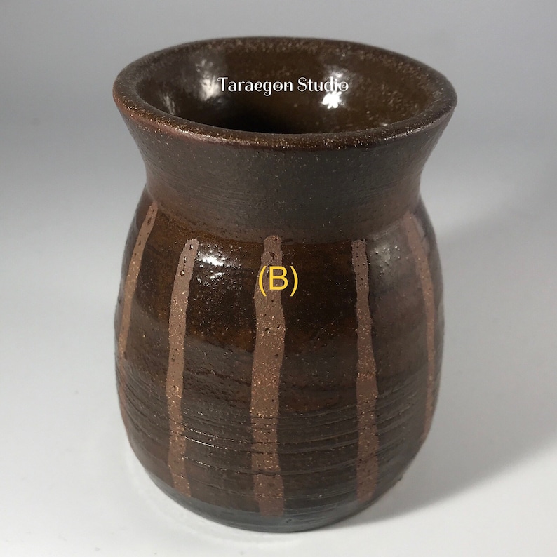 Matte brown glaze wax resist red clay pottery clay wheel thrown handmade adorable vase vessel