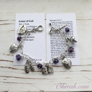 Armor of God Handmade Charm Bracelet, With CRYSTALS, and Card with Bible Verse, by Okrrah FREE SHiPPING