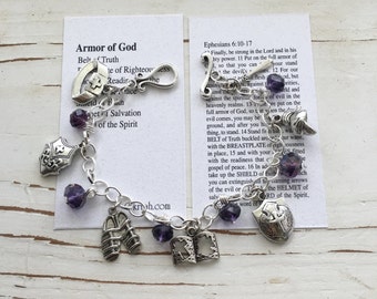 Armor of God Handmade Charm Bracelet, With CRYSTALS, and Card with Bible Verse, by Okrrah FREE SHiPPING