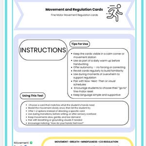 K&ouml;nnte beinhalten: Ein t&uuml;rkisfarbenes und wei&szlig;es Lehrplakat mit dem Titel &bdquo;Empower Mindful Moves&ldquo;, das Bewegungs- und Regulationskarten vorstellt. Das Plakat enth&auml;lt Text, Aufz&auml;hlungszeichen und eine Grafik einer laufenden Person. Es soll die Feinmotorik und die Regulation unterst&uuml;tzen.