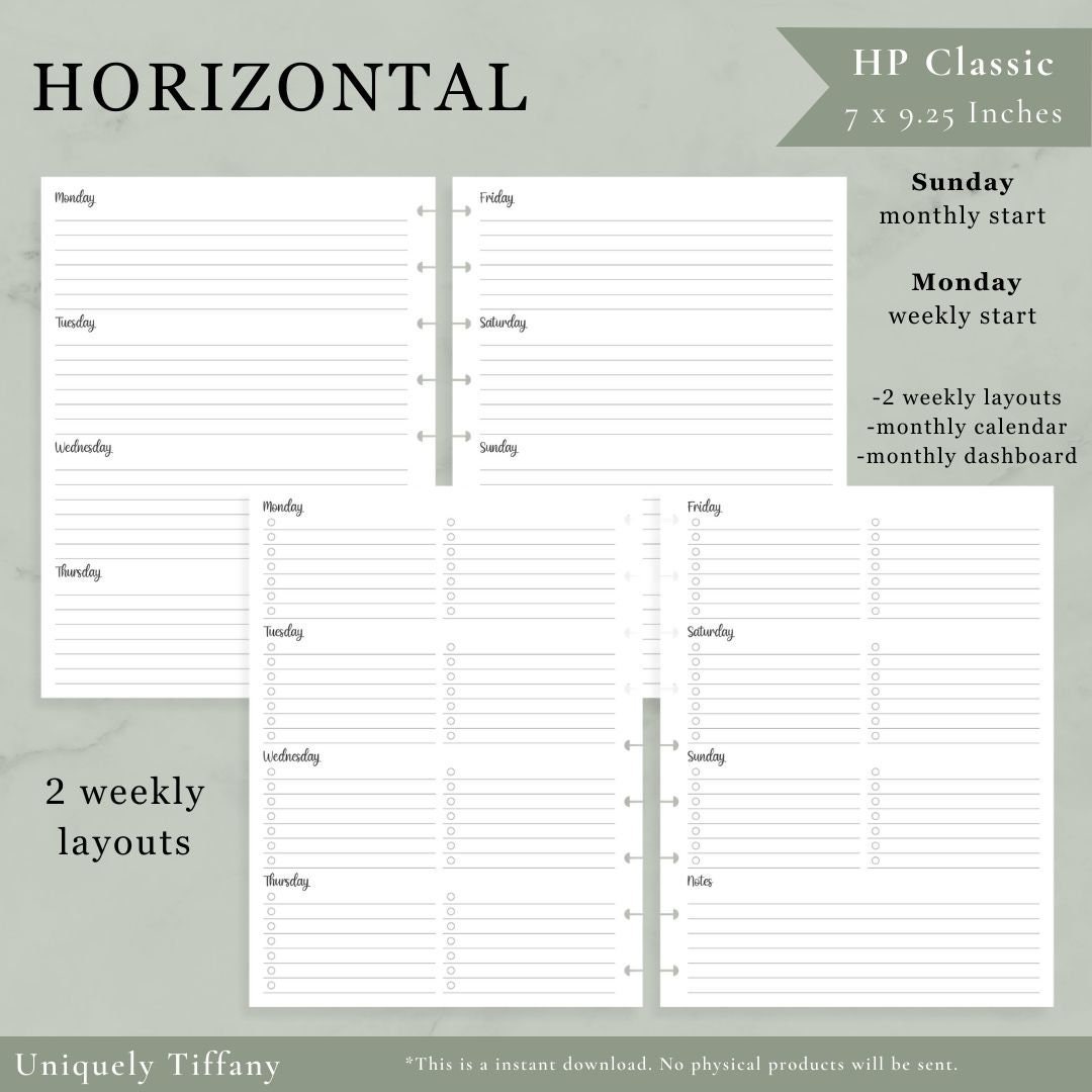 UNDATED PRINTABLE Happy Planner Classic Horizontal - Etsy